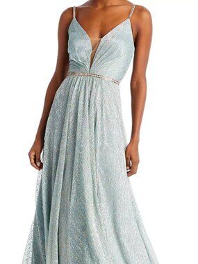 AQUA Foil Fleck Crinkle Mesh Gown - 100% Exclusive